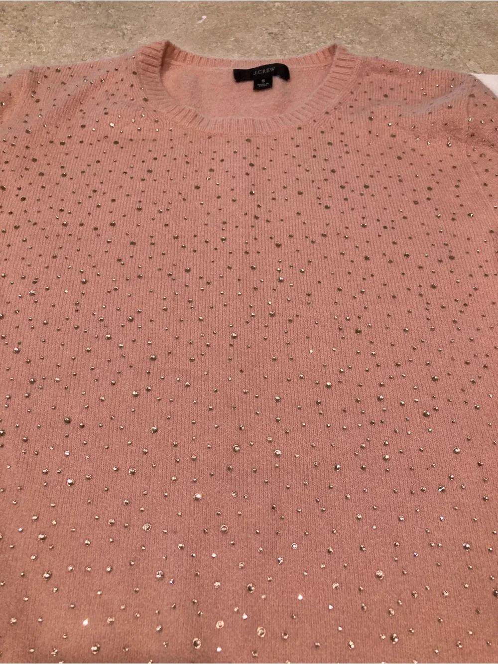 J. Crew Blush Pink Rhinestone Crewneck Sweater